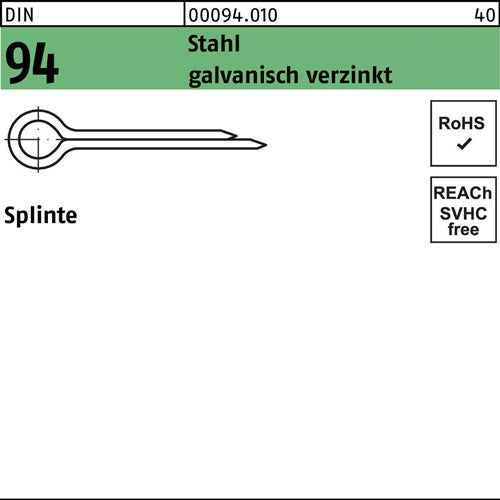 Splinte DIN 94/ISO 1234 25 x 14 Stahl galvanisch verzinkt 500 Stück