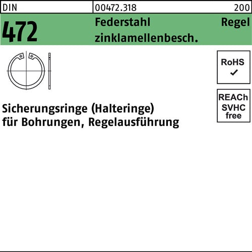 Sicherungsring DIN 472 20 x 1 Federstahl zinklamellenb Regelausf 1000 Stück