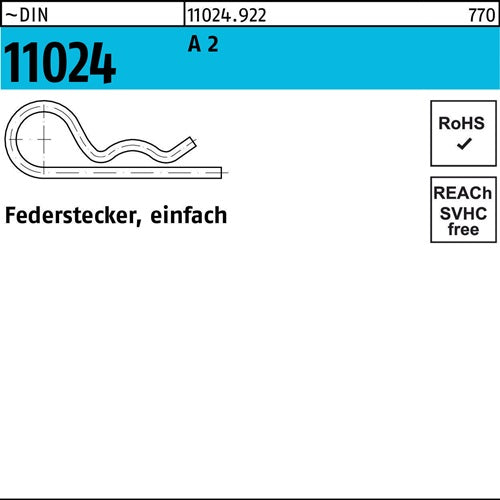 Federstecker DIN 11024 DrahtD 5 A 2 einfach 25 Stück