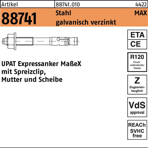 Expressanker R 88741 MAX 8/30/95 Stahl galvverz 100 Stück UPAT - VPE: 100