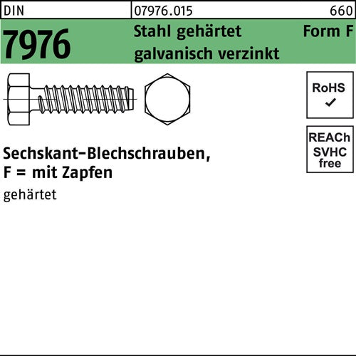 Blechschraube DIN 7976 Sechskant/Zapfen 63x25 -F Stahl gehgalvverz 250St - VPE: 250