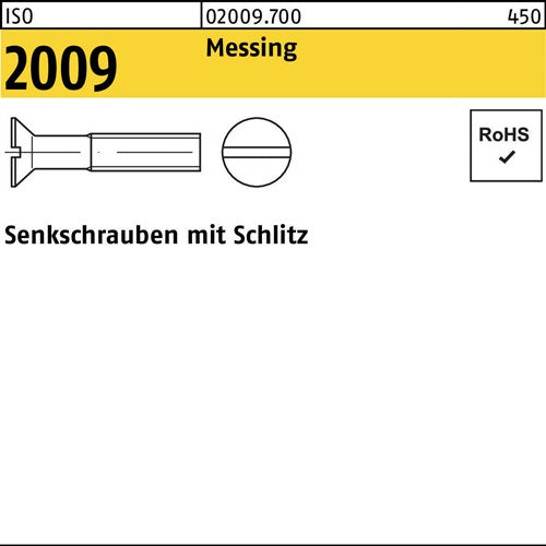 Senkschraube ISO 2009 mSchlitz M 3 x 12 Messing 1000 Stück