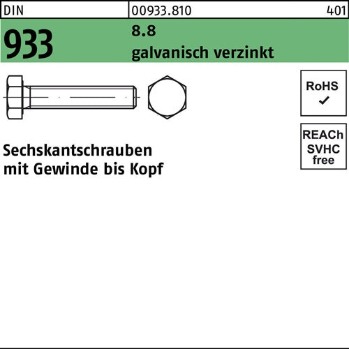 Sechskantschraube DIN 933 VG M 30 x 60 88 galvanisch verzinkt 1 Stück