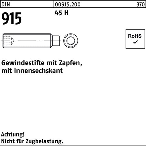 Gewindestift DIN 915 Zapfen/Innen-6kt M20x 45 45 H 50 Stück - VPE: 50