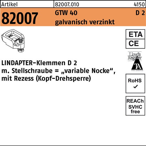 Klemmen R 82007 GTW 40 D2 M16/13 - 20 galvverz 1 Stück LINDAPTER