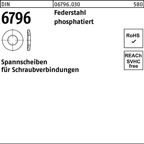 Spannscheibe DIN 6796 8x 18x 2 Federstahl phosphatiert 250 Stück - VPE: 250