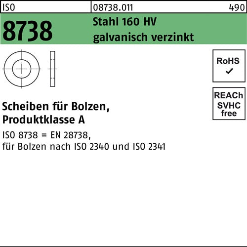 Unterlegscheibe ISO 8738 fBolzen 30 Stahl 160 HV galvverz 100 Stück - VPE: 100