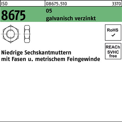 Sechskantmutter ISO 8675 Fasen M10x 1 5 galvverz 100 Stück - VPE: 100