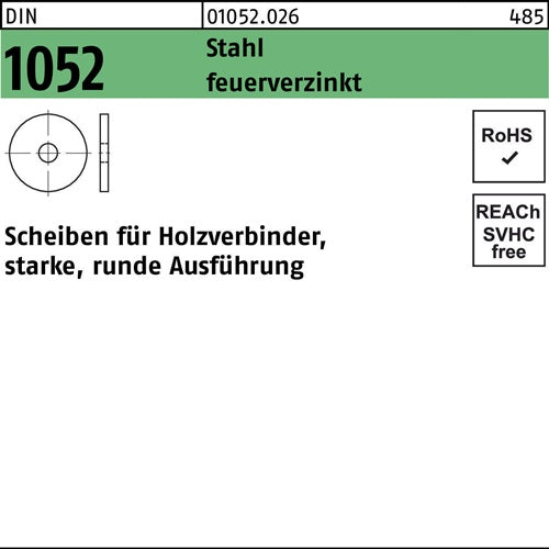 Unterlegscheibe DIN 1052 rund 27 x 105 x 8 Stahl feuerverzinkt 25 Stück