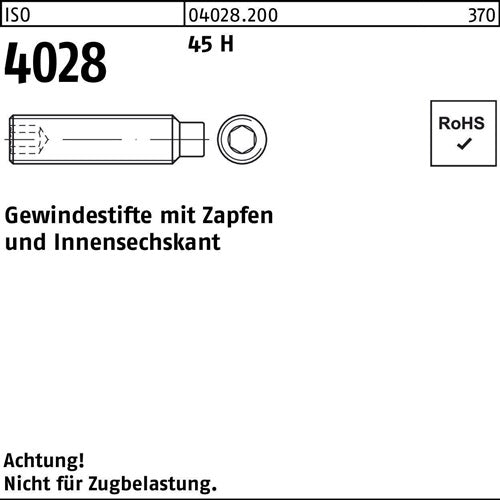 Gewindestift ISO 4028 Zapfen/Innen-6kt M4x 6 45 H 1000 Stück - VPE: 1000