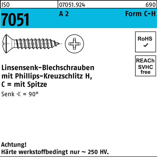 Blechschraube ISO 7051 LISEKO Spitze/PH 35x 32 -C-H A 2 1000St - VPE: 1000