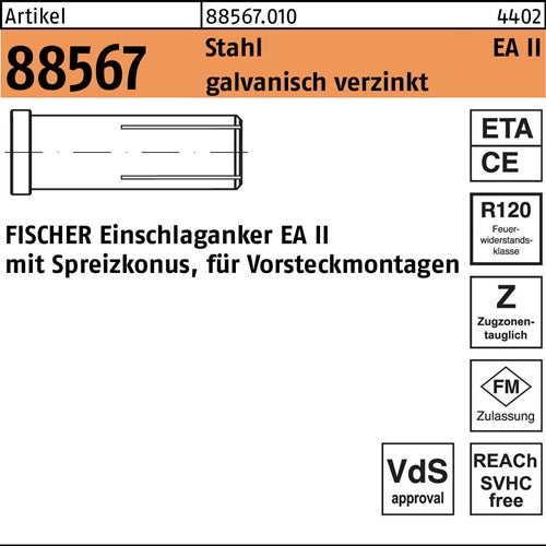 Einschlaganker R 88567 EA II M16x65 Stahl galvverz 20 Stück FISCHER - VPE: 20