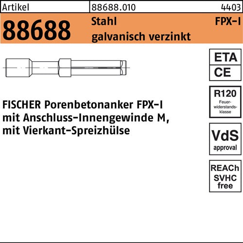 Porenbetonanker R 88688 FPX M8 -I Stahl galvverz 25 Stück FISCHER - VPE: 25