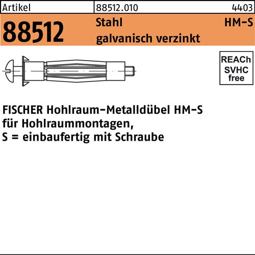 Hohlraumdübel R 88512 HM 6x 80 S Stahl galvverz 50 Stück FISCHER - VPE: 50