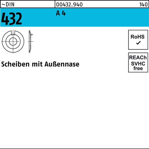 Scheibe DIN 432 mAußennase 43 A 4 25 Stück