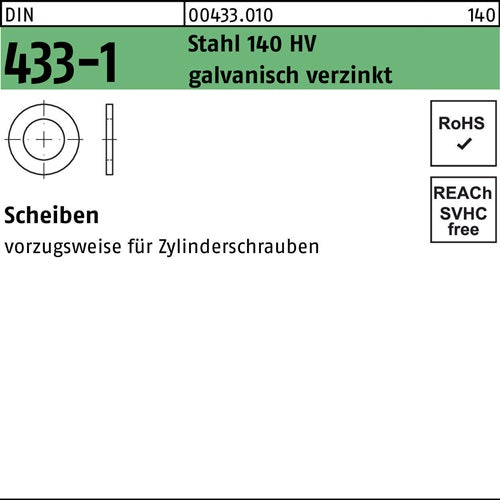 Scheibe DIN 433-1 27 x 5 x05 Stahl 140 HV galvanisch verzinkt 500 Stück