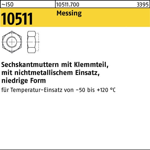 Sechskantmutter ISO 10511 Klemmteil M8 Messing 100 Stück - VPE: 100