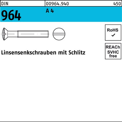 Linsensenkschraube DIN 964 Schlitz M 5 x 70 A 4 100 Stück