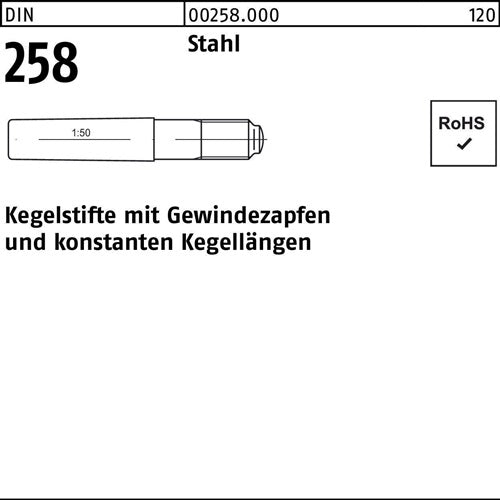 Kegelstift DIN 258 mGewindezapfen 10 x 85 Stahl DIN 258 10 Stück