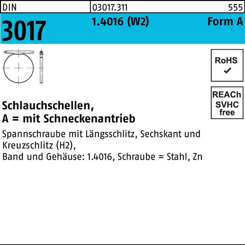 Schlauchschelle DIN 3017 W2 Form A 80-100/ 9 C7 14016 galvanisch verzinkt fInnen-D 25 Stück