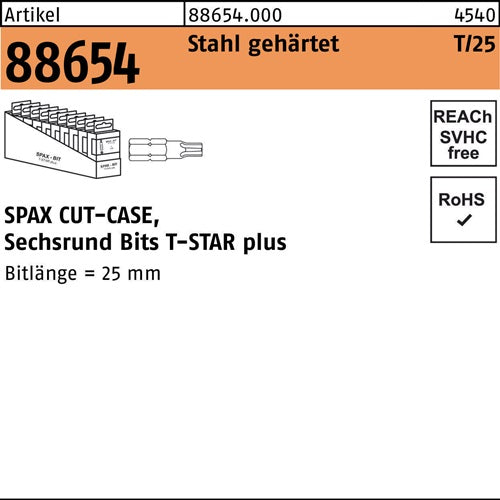 Bit R 88654 T-Star Plus SW 1/4x25 T 10 Stahl gehärtet 50 Stück SPAX - VPE: 50