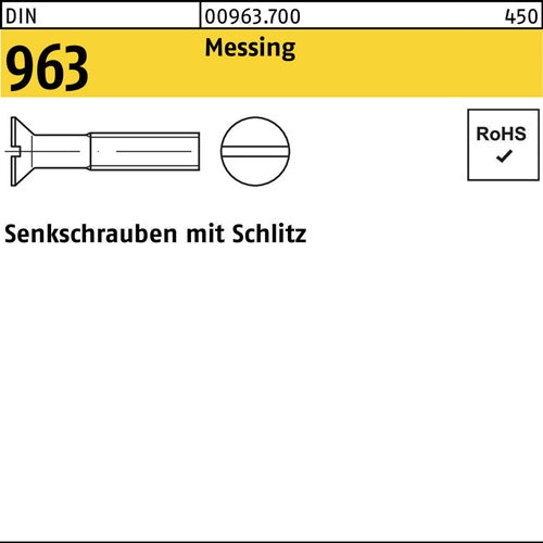 Senkschraube DIN 963 Schlitz M 12 x 30 Messing 50 Stück