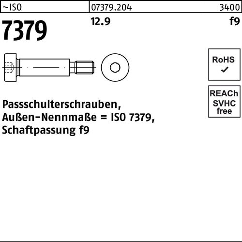Paßschulterschraube ISO 7379 12 - M10x 40 129 Schaftpassung f9 25 Stück - VPE: 25