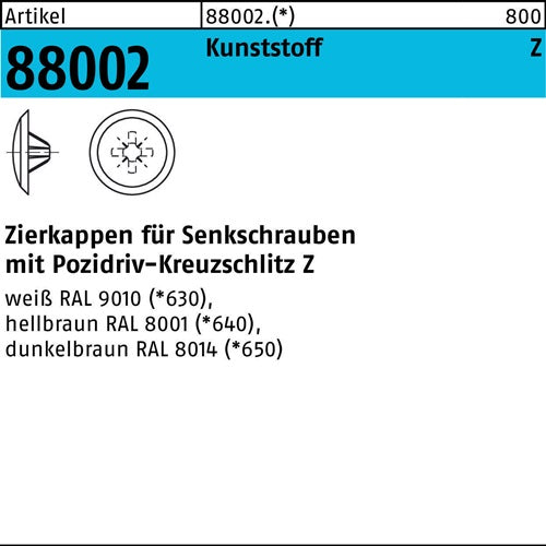 Zierkappe R 88002 fPZ 3x 13/55-6 Ku hellbraun 1000St - VPE: 1000