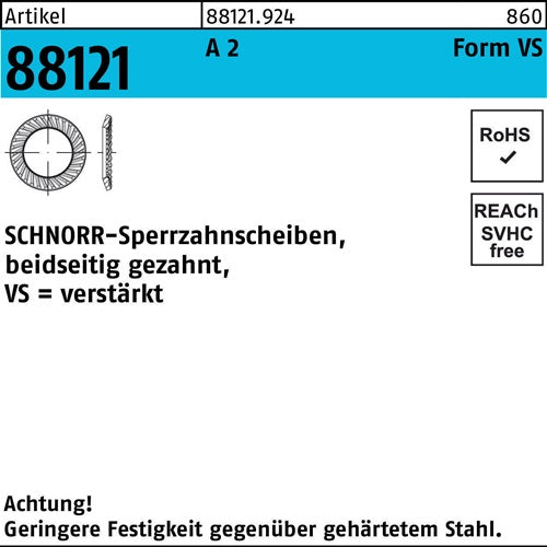 Sperrzahnscheibe R 88121 beidsgez VS 10x16x15 A 2 1000Stück SCHNORR - VPE: 1000