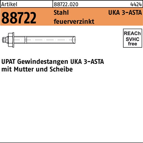 Ankerstange R 88722 ASTA M10x130 Stahl feuerverz 10 Stück UPAT - VPE: 10