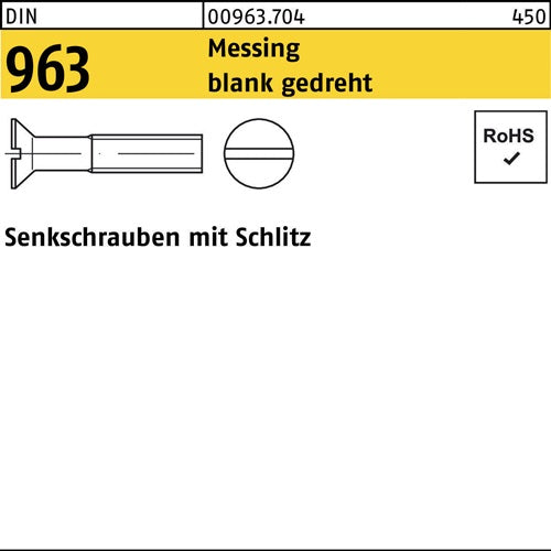 Senkschraube DIN 963 Schlitz M 16 x 6 Messing blank gedreht 100 Stück