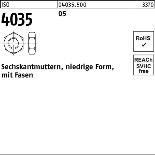 Sechskantmutter ISO 4035 niedrig Fasen M22 5 50 Stück - VPE: 50