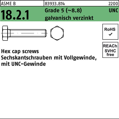 Sechskantschraube R 83933 UNC VG 5/8x1 3/4 Grade 5 (~88) galvverz 25St - VPE: 25