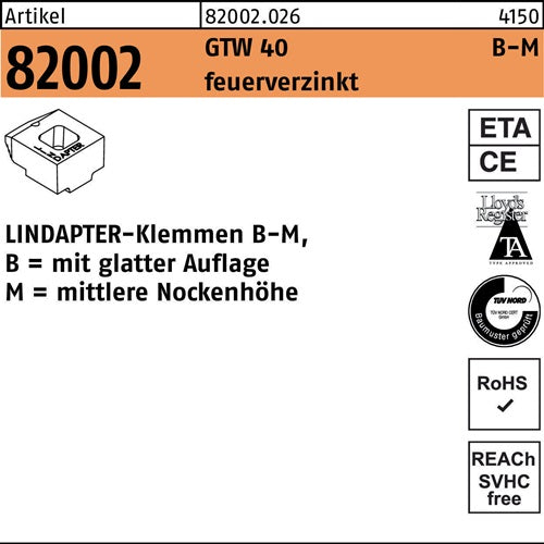 Klemmen R 82002 GTW 40 MM 12/60 feuerverz 1 Stück LINDAPTER