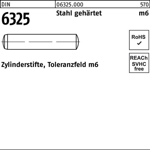 Zylinderstift DIN 6325 6 m6x 100 Stahl gehärtet Toleranz m6 200 Stück - VPE: 200