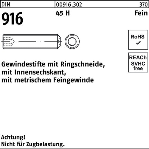 Gewindestift DIN 916 Ringschn/Innen-6kt M10x1x 30 45 H Feingew 100St - VPE: 100