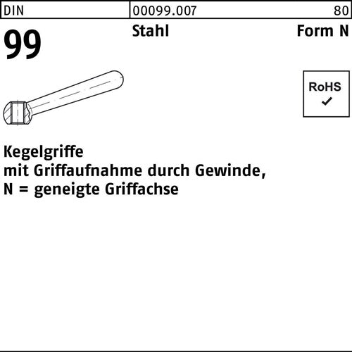 Kegelgriff DIN 99 N 125 M 16 Stahl geneigte Griffachse 1 Stück