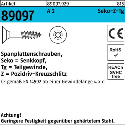 Spanplattenschraube R 89097 SEKO PZ TG 6x 60-Z A 2 200 Stück - VPE: 200