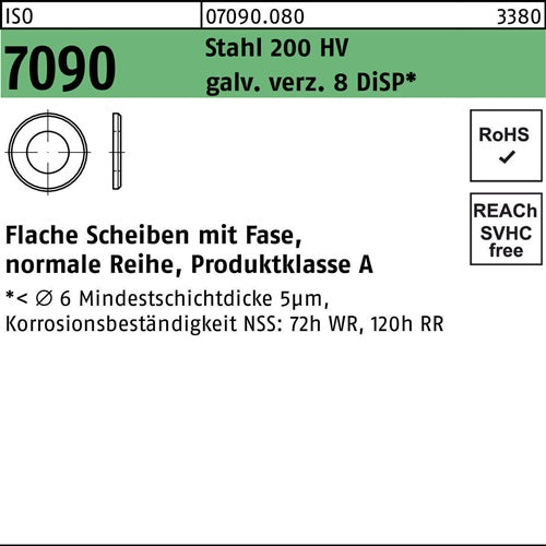 Unterlegscheibe ISO 7090 mFase 10 Stahl 200 HV galvverz 8 DiSP 500St - VPE: 500