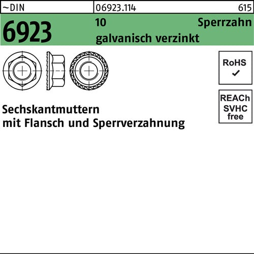 Sechskantmutter DIN 6923 Flansch M20 10 Sperrverzahnung gal Zn 50 Stück - VPE: 50