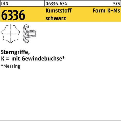 Sterngriff DIN 6336 FormK-Ms K 80 M12 Ku sw Messingbuchse 5 Stück - VPE: 5