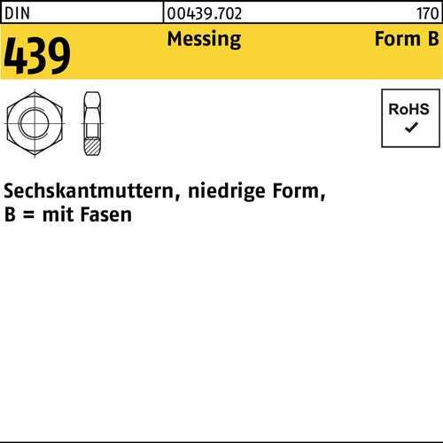 Sechskantmutter DIN 439 Form B BM 6 Messing 1000 Stück
