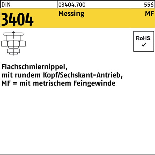 Flachschmiernippel DIN 3404 mrundem Kopf/6-kant M 10 x 1 SW 17 Messing 100 Stück