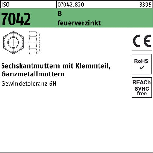 Sechskantmutter ISO 7042 Klemmteil M5 8 feuerverz 100 Stück - VPE: 100