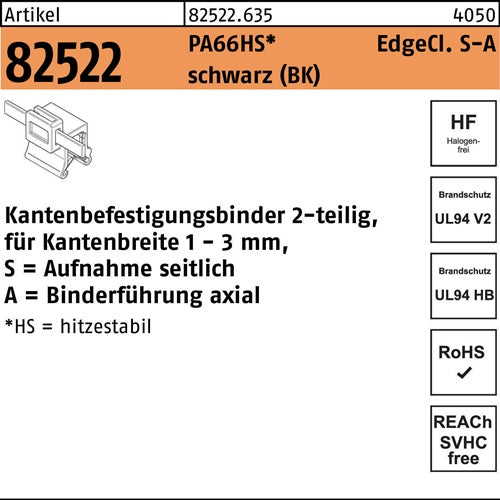 Befestigungsbinder R 82522 Edgeclip 46x150/31 PA66HS sw 500St HELLERMANNTYTON - VPE: 500