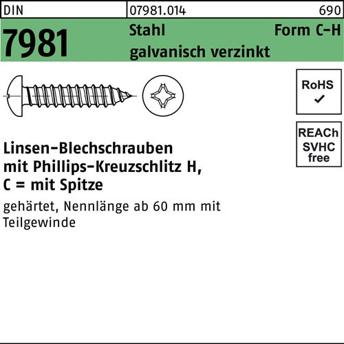 Blechschraube DIN 7981 LIKO PH C42x95-H Stahl galvverz Spitze 100St - VPE: 100