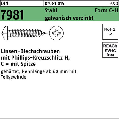 Blechschraube DIN 7981 LIKO PH C29x25-H Stahl galvverz Spitze 1000St - VPE: 1000