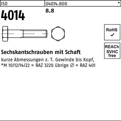 Sechskantschraube ISO 4014 mSchaft M 20 x 150 88 25 Stück