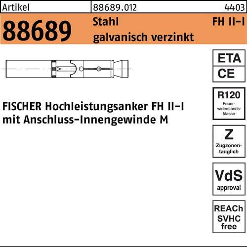 Hochleistungsanker R 88689 FH II 15/M 12 I Stahl galvverz 20St FISCHER - VPE: 20