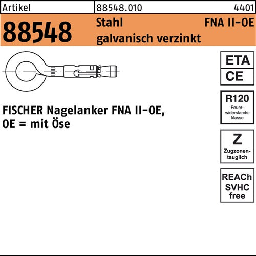 Nagelanker R 88549 Öse FNA II 6x25 OE Stahl galvverz 50St FISCHER - VPE: 50